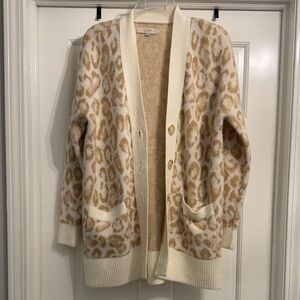 LOFT Cream and Tan Leopard Print Cardigan size medium